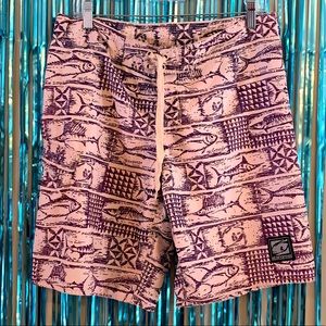Vintage Hawaiian Fish Swim Trunks Island Haze L